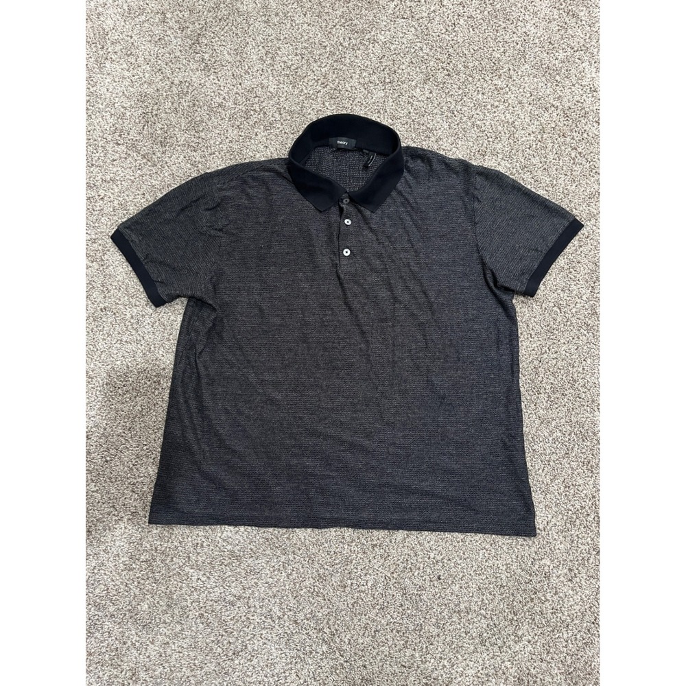 Theory Mens XL Micro Grid Polo Shirt Charcoal Black Cotton Short Sleeve K0694515